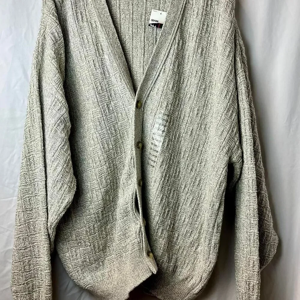 Trader Bay 2XL Knit Cardigan Oatmeal Textured GrandpaCore Fisherman Style VTG